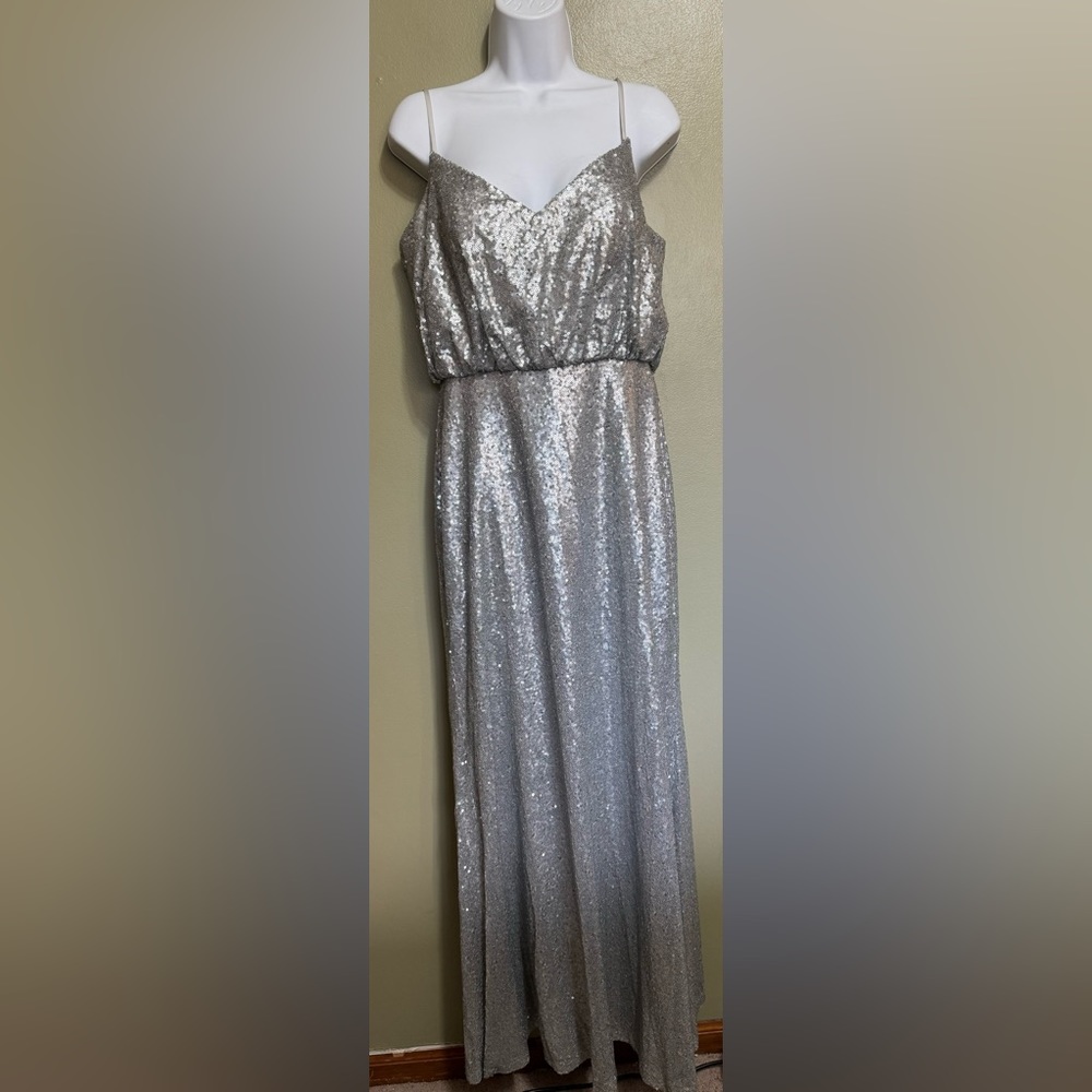 Bari Jay Silver Sequined Formsl Gown, Size 12‎